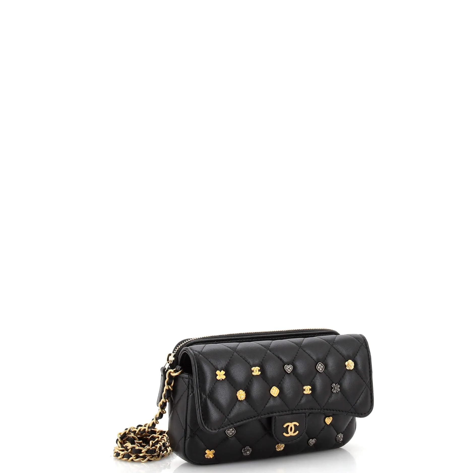 18K Charms Classic Flap Phone Holder with Chain Quilted Lambskin