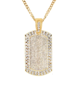 18k Gold Cz Tag Necklace