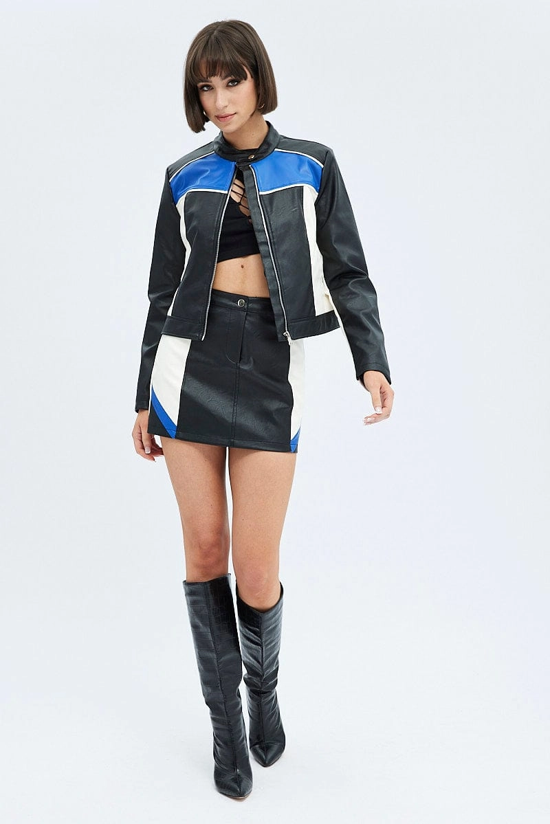 Black Mini Skirt High Rise Faux Leather