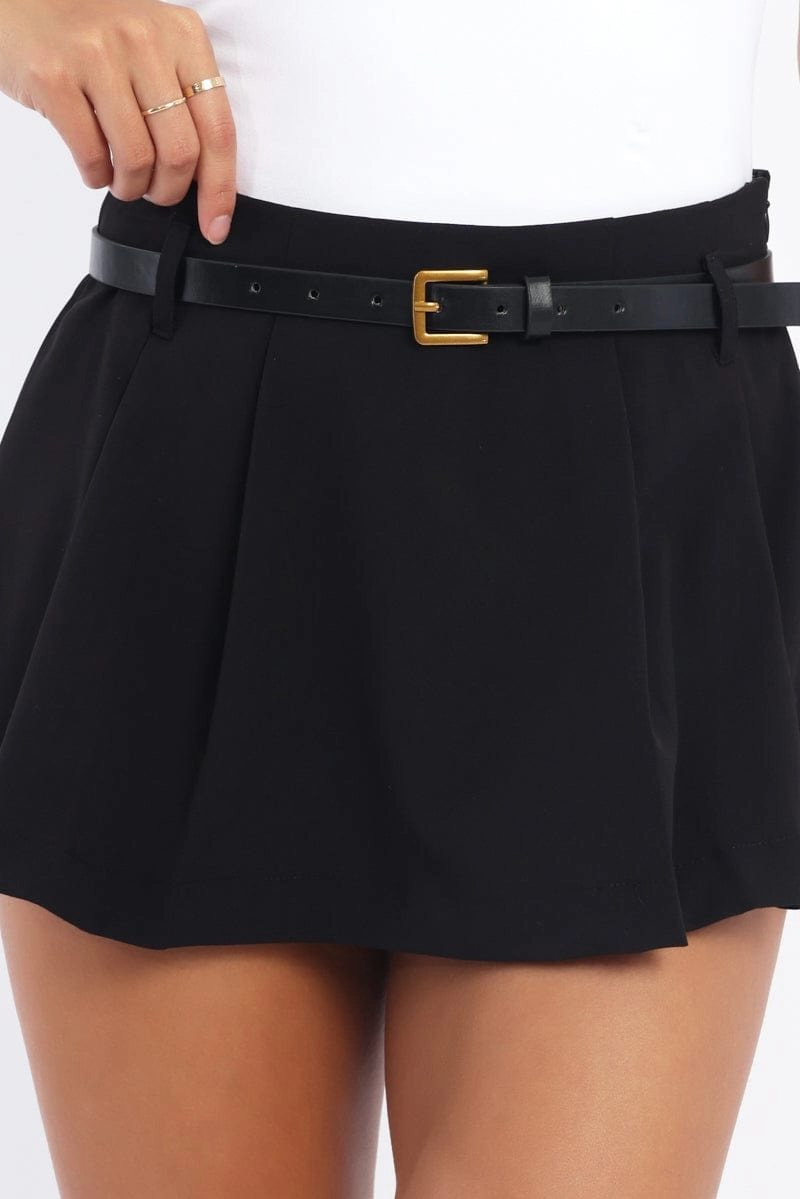 Black Mini Skort Belted Skirt