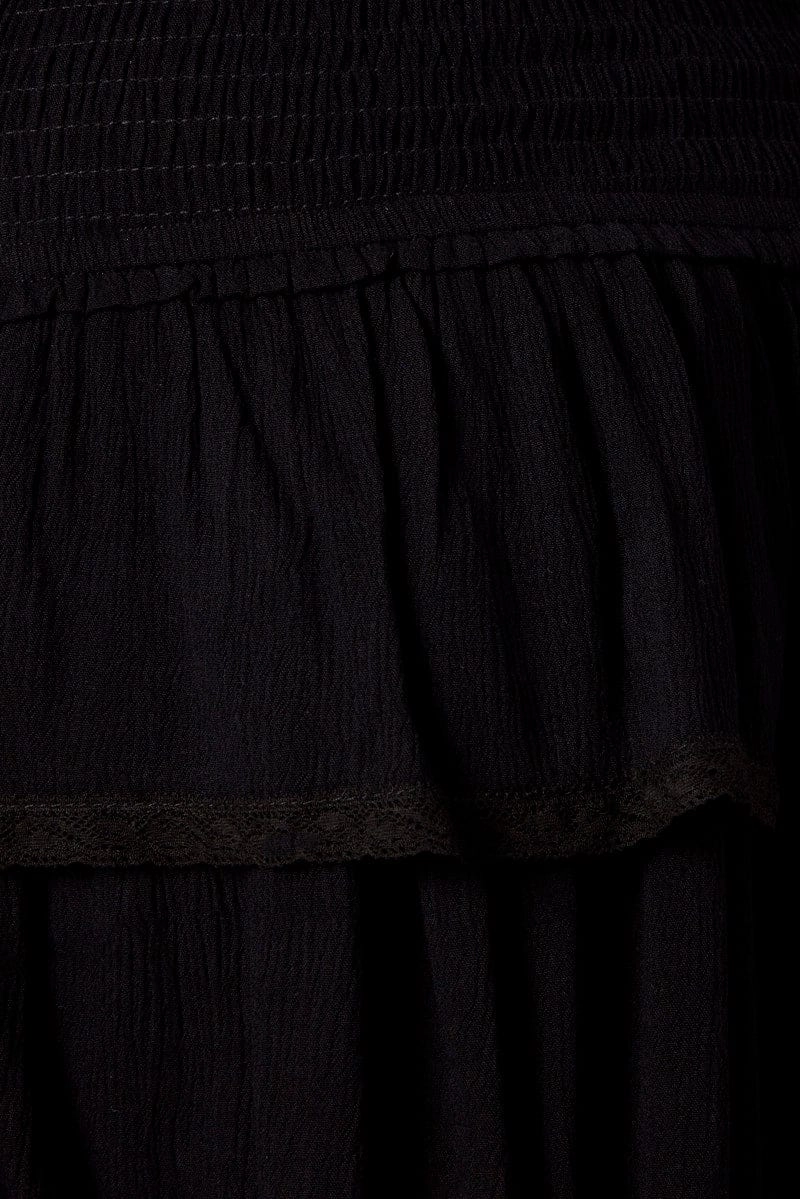 Black Skater Skirt Smocking Waist Mini