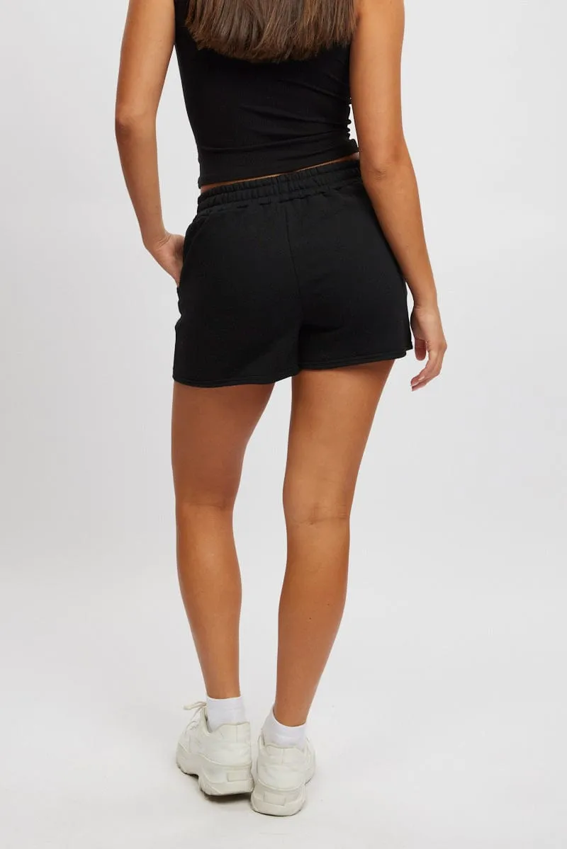 Black Track Shorts High Rise Elastic Waist