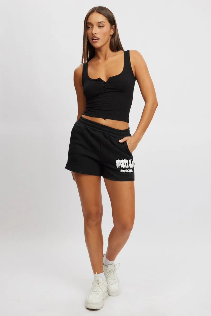 Black Track Shorts High Rise Elastic Waist