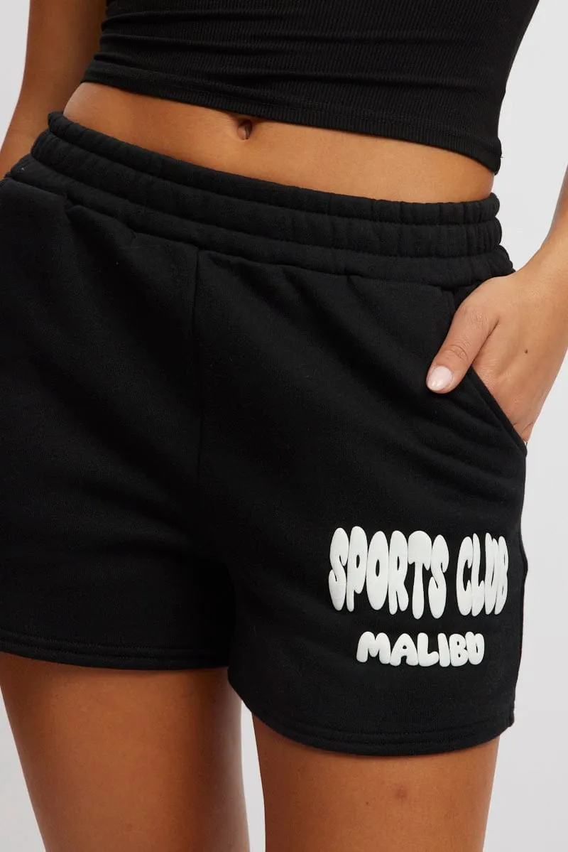 Black Track Shorts High Rise Elastic Waist