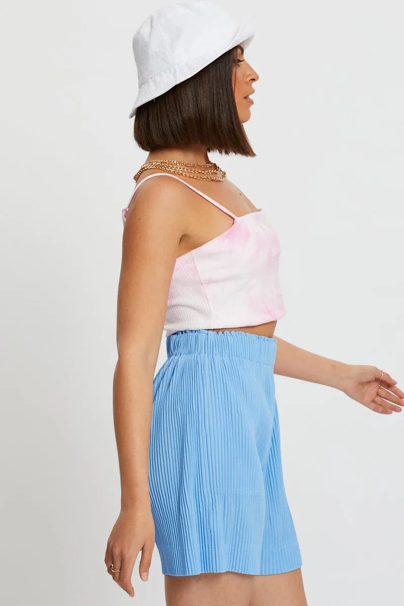 Blue Elastic Waist Track Short