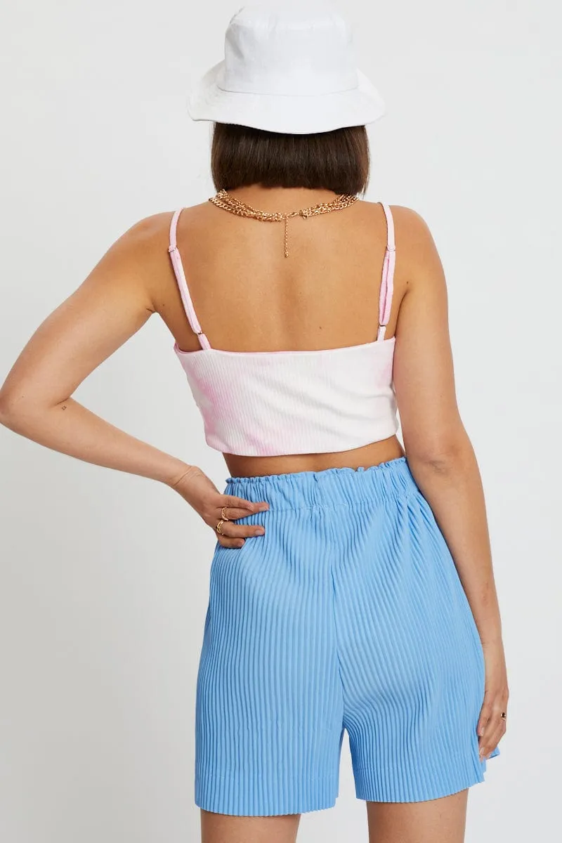 Blue Elastic Waist Track Short