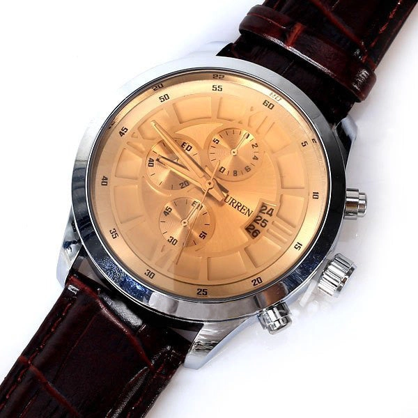 Curren Men's High Fashion Chronograph with Leather Band (Amber 4cm Dial) - CUR113