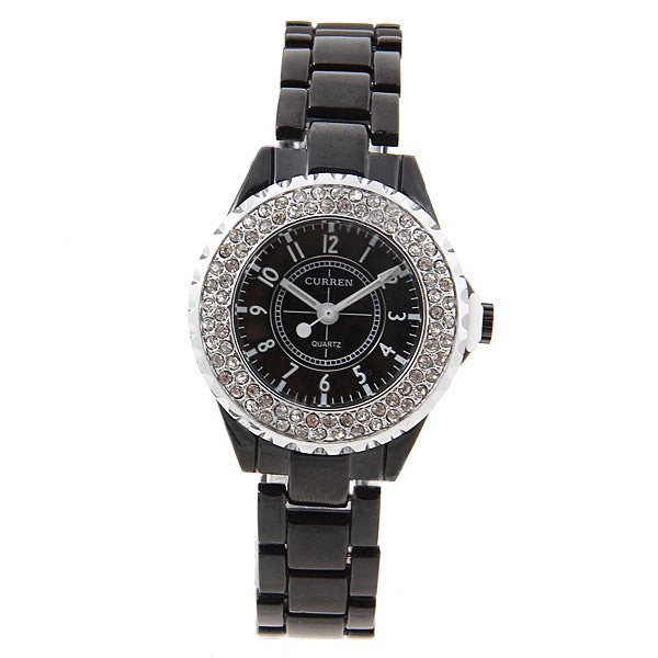 Curren Women's Black Stainless Steel Rhinestone (Black 3.2cm Dial) - CUR096