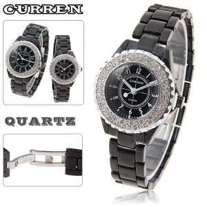 Curren Women's Black Stainless Steel Rhinestone (Black 3.2cm Dial) - CUR096