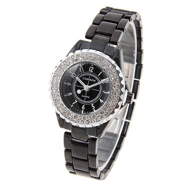 Curren Women's Black Stainless Steel Rhinestone (Black 3.2cm Dial) - CUR096