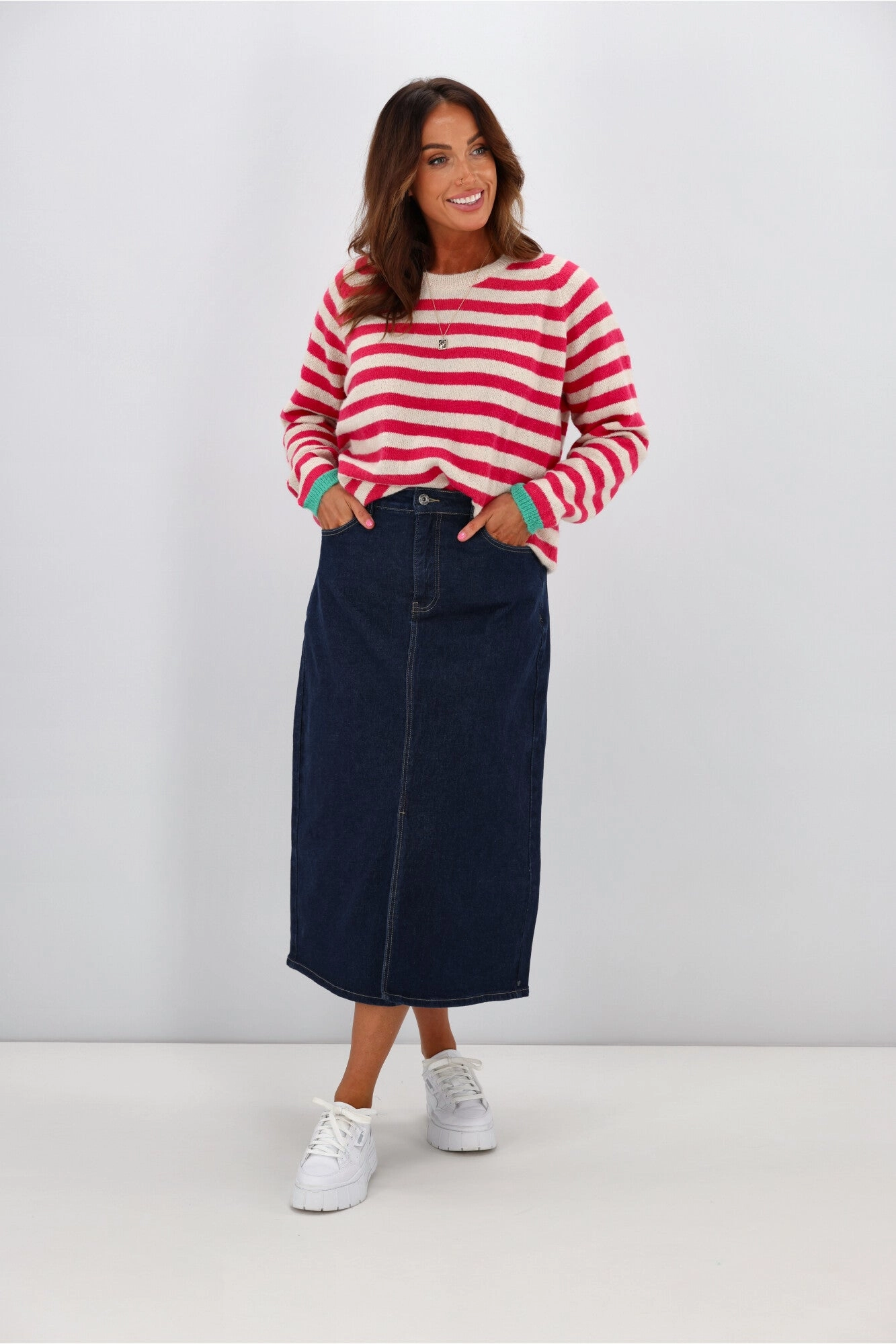 Elm Eloise Denim Midi Skirt Dark Blue