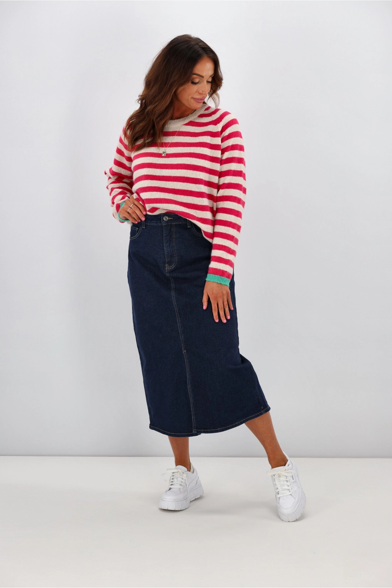 Elm Eloise Denim Midi Skirt Dark Blue