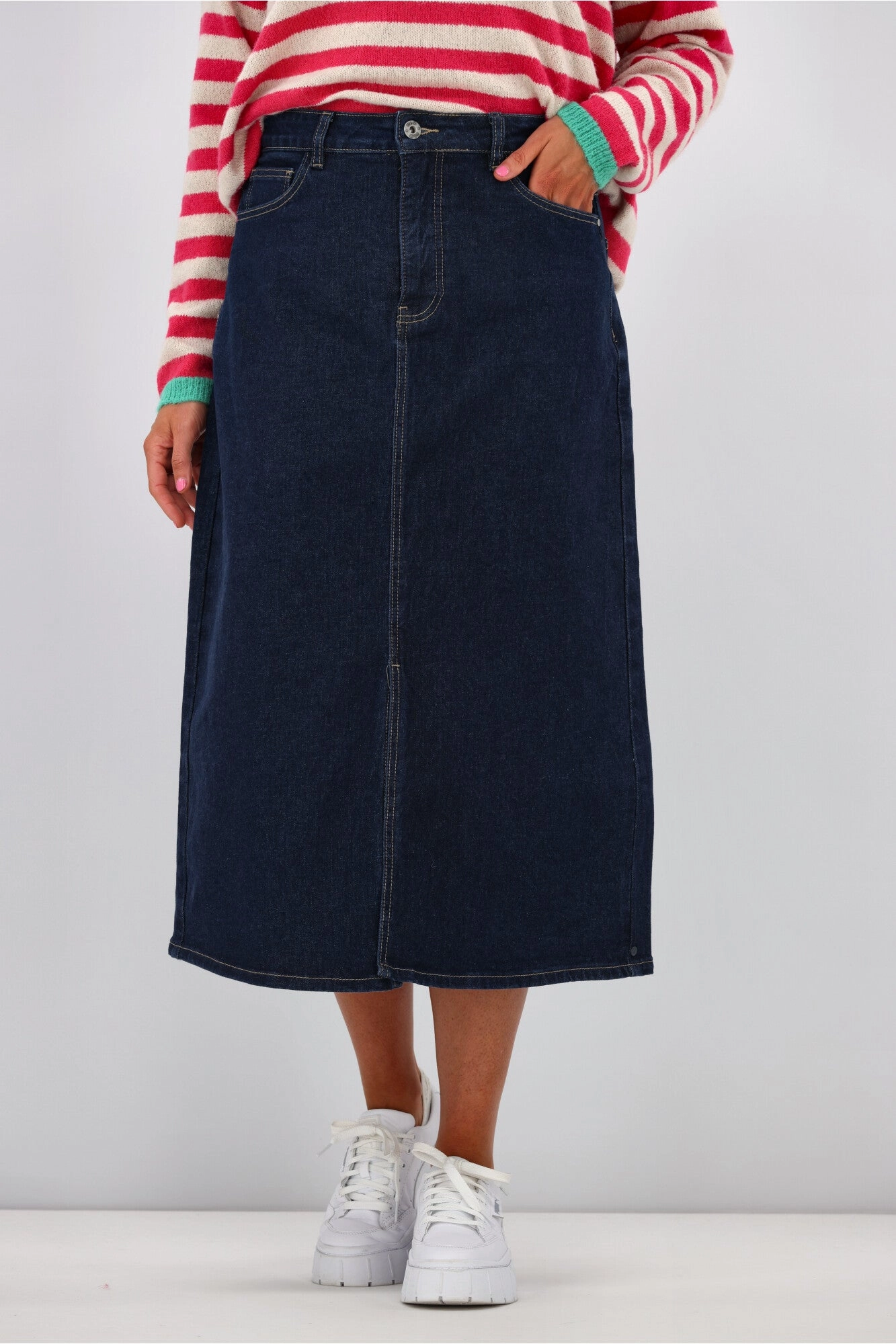 Elm Eloise Denim Midi Skirt Dark Blue