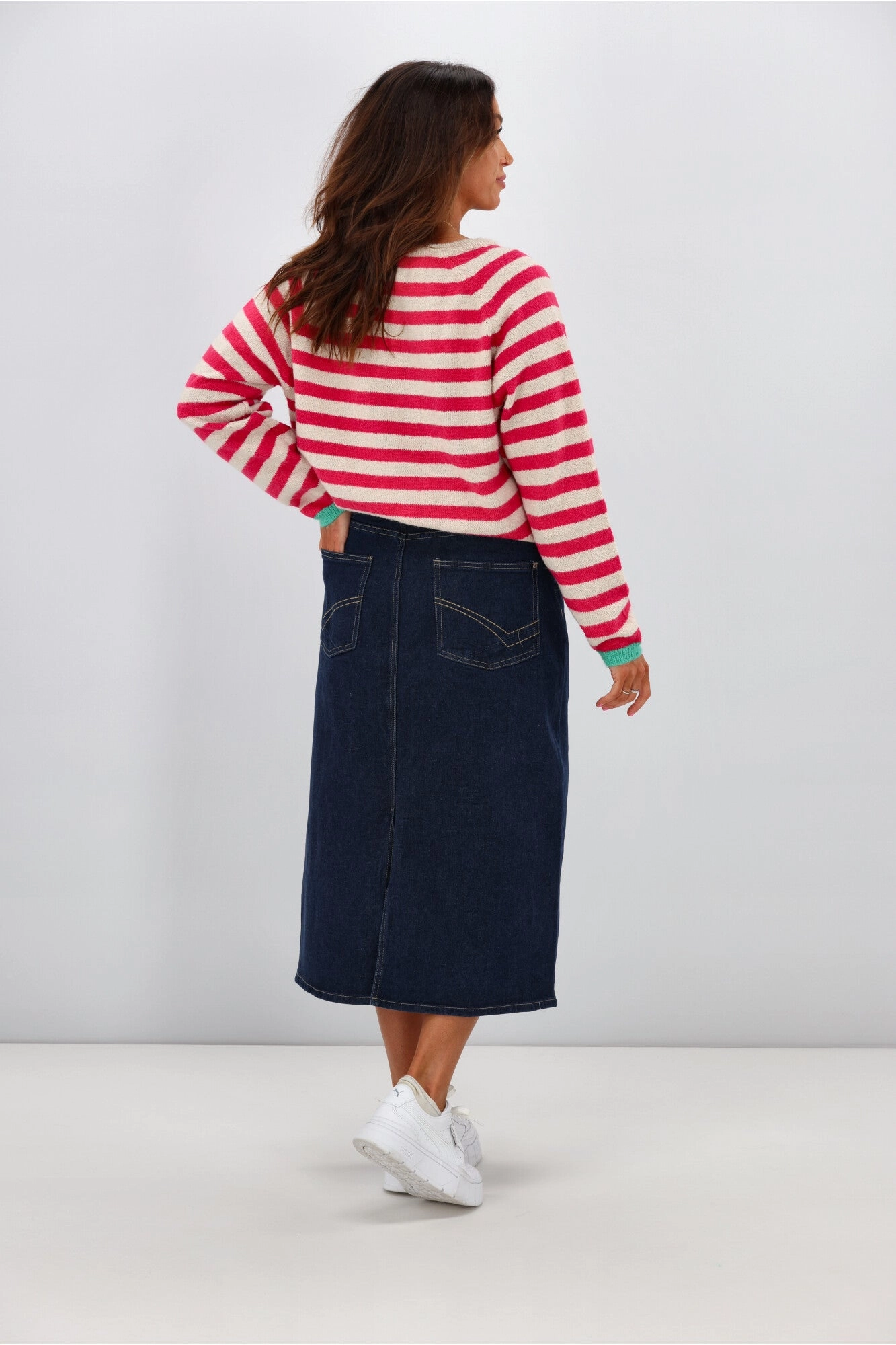 Elm Eloise Denim Midi Skirt Dark Blue