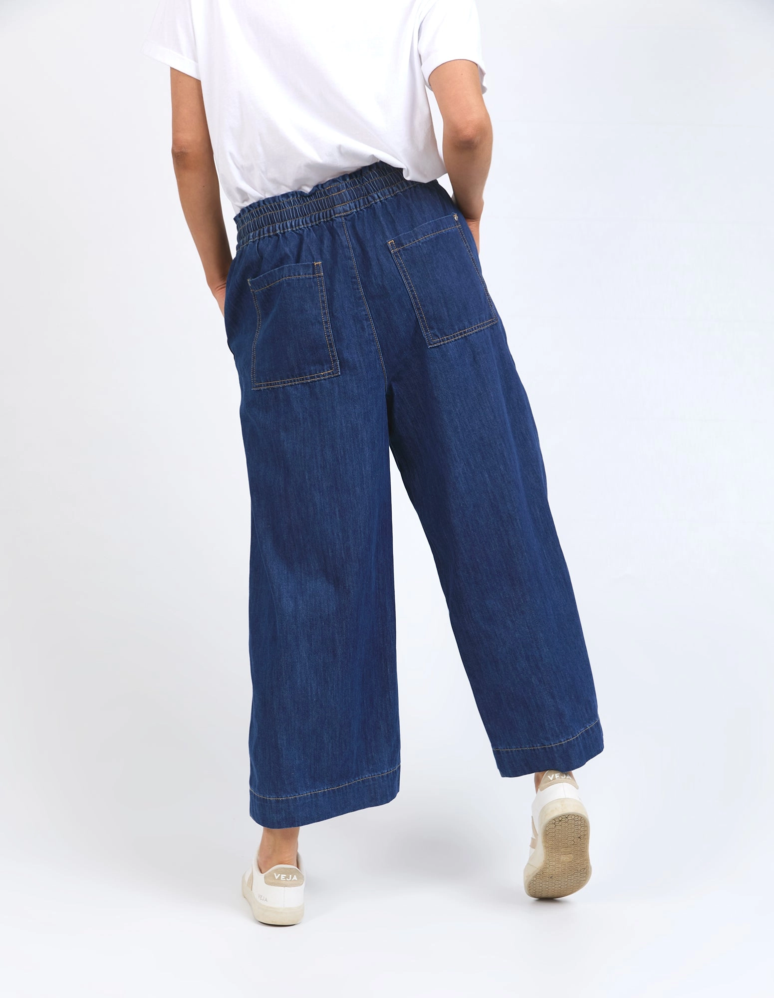 Elm Greta Wide Leg Pant with Side Tape Dark Blue Wash