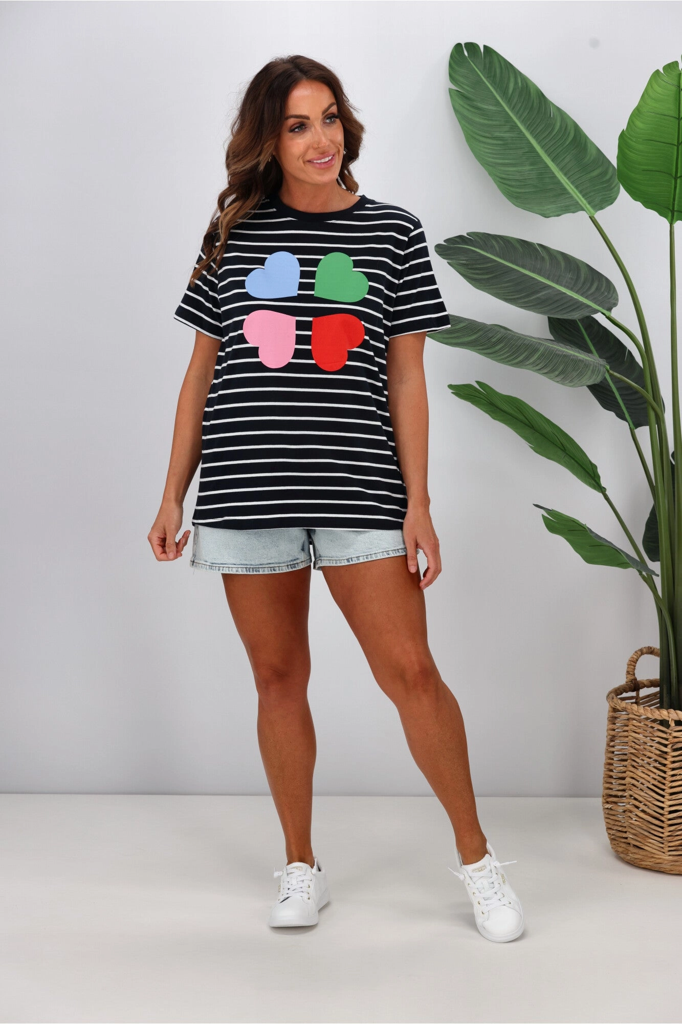 Elm Quarter Heart Stripe Tee Navy White Stripe