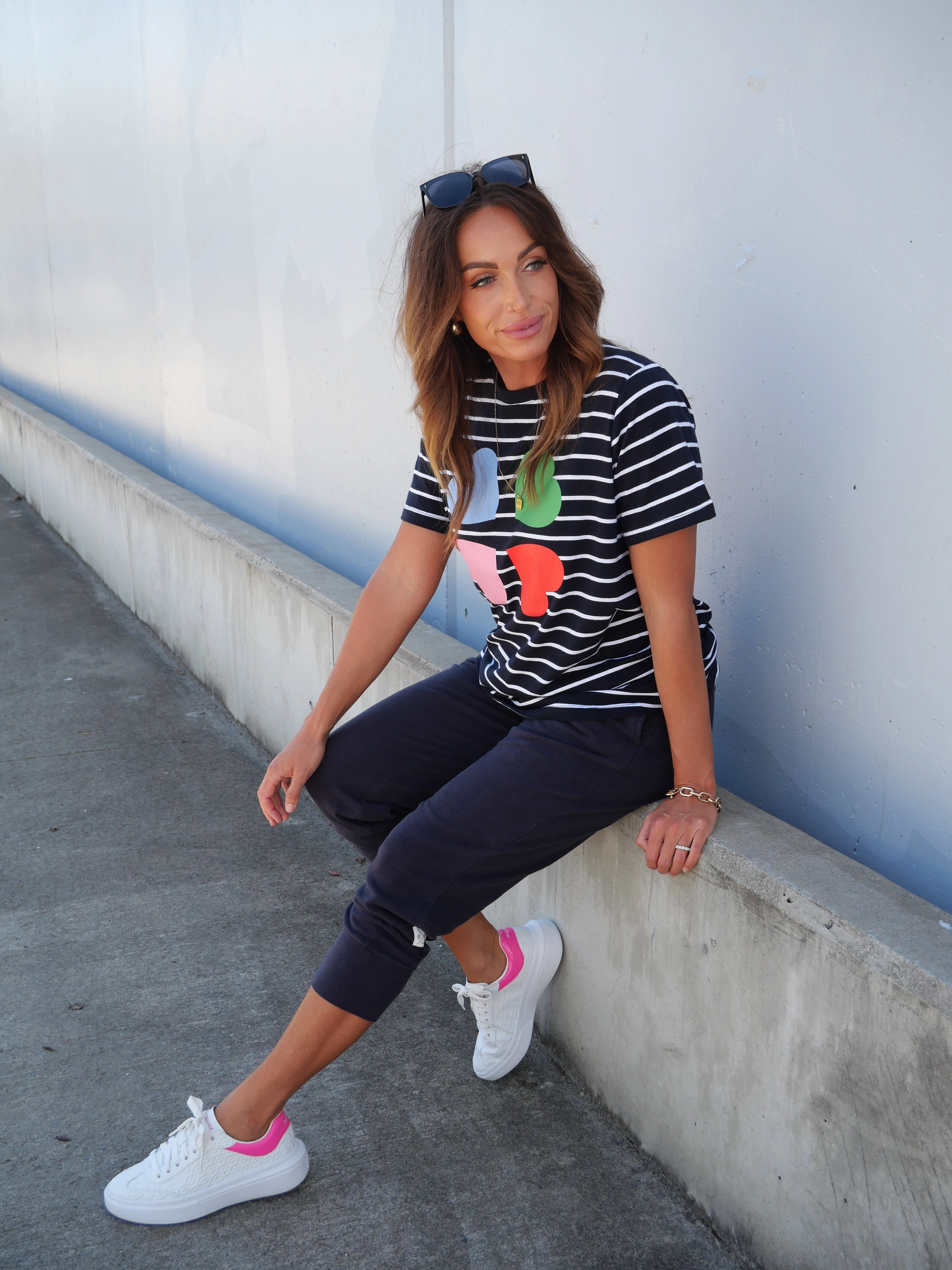 Elm Quarter Heart Stripe Tee Navy White Stripe