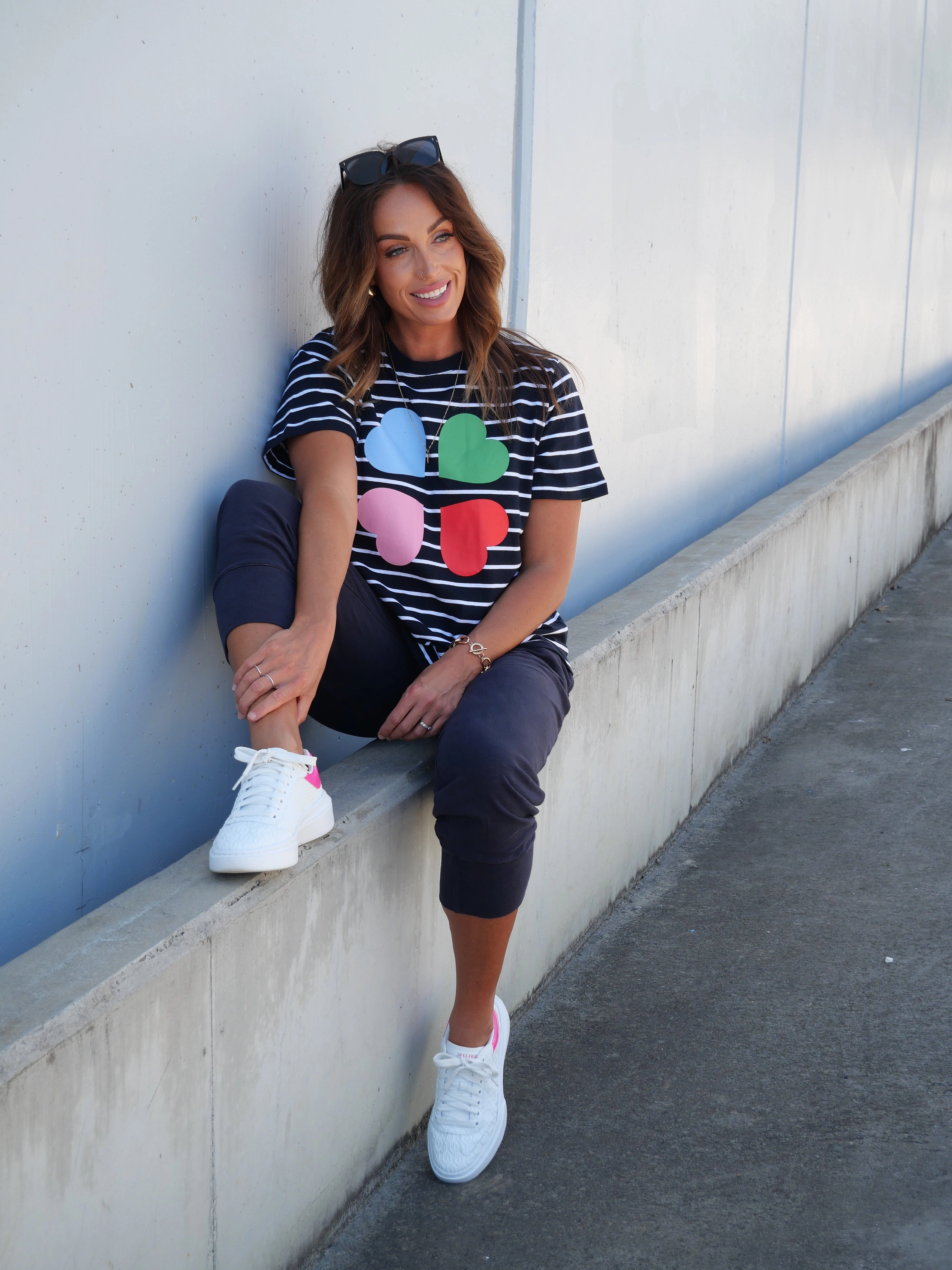Elm Quarter Heart Stripe Tee Navy White Stripe