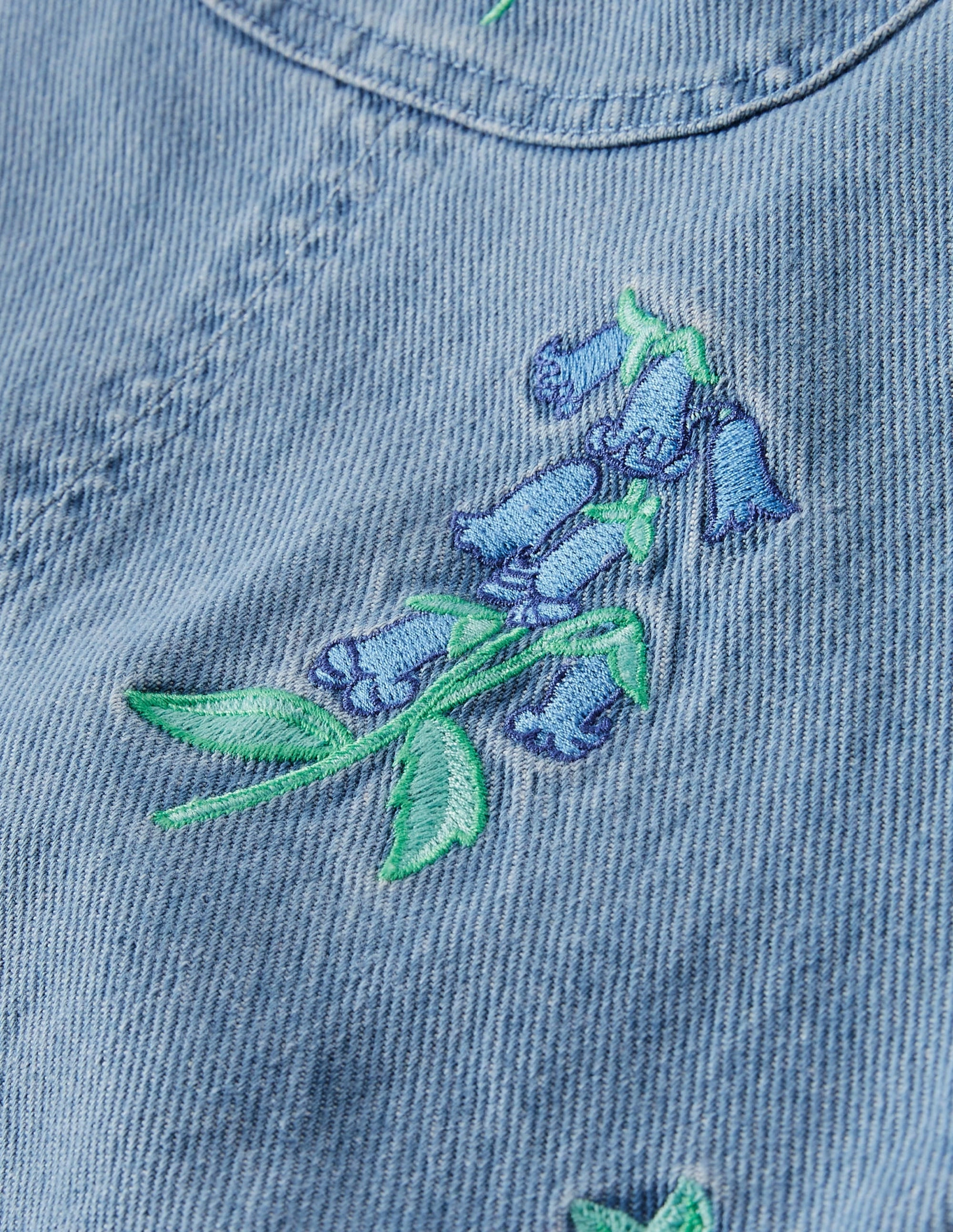 Embroidered Short Dungaree-Mid Vintage Denim Floral