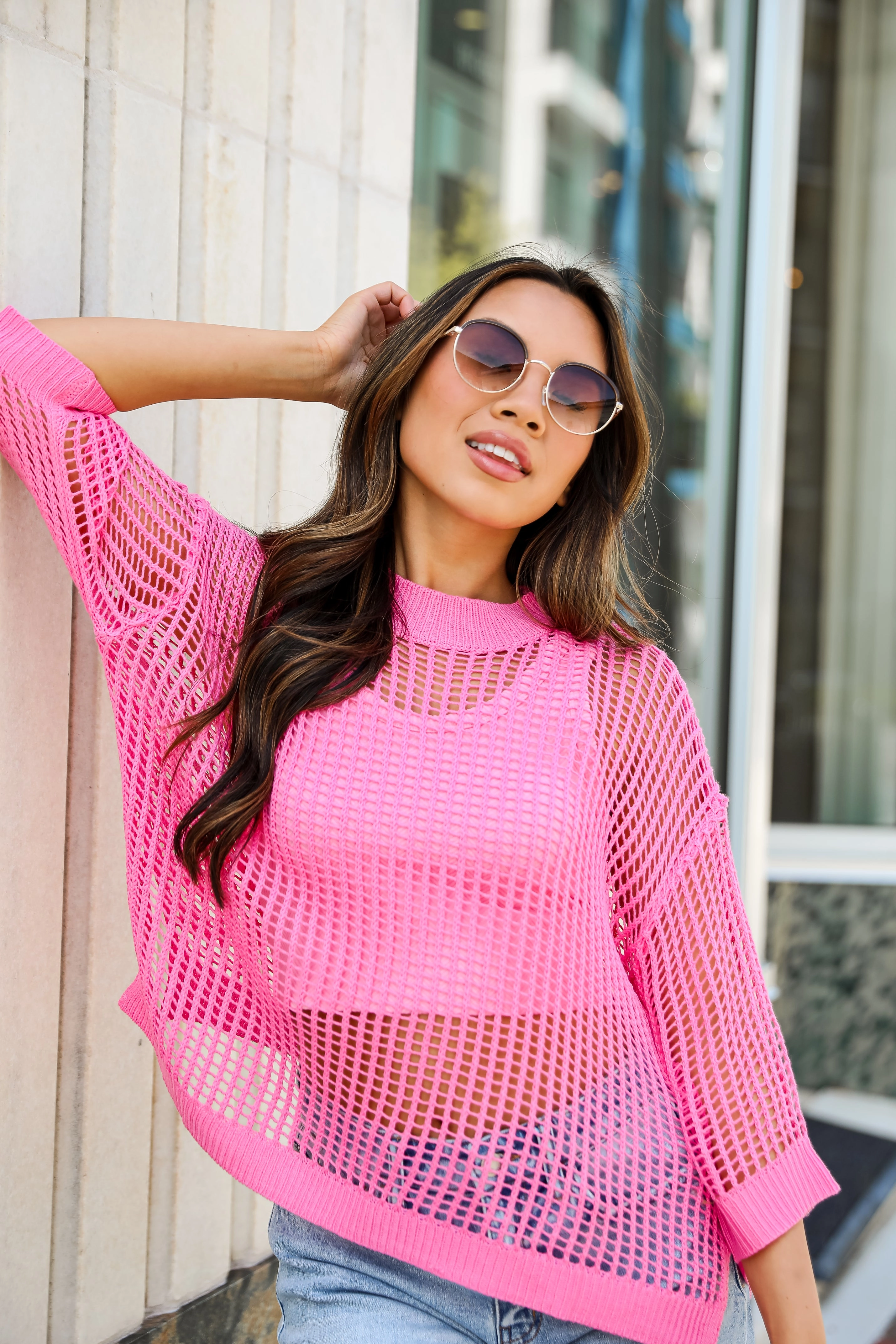 FINAL SALE - Oh So Sunny Pink Crochet Open Knit Top