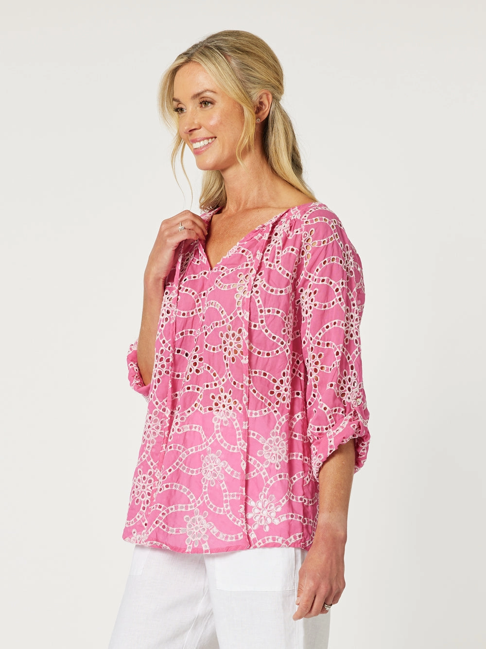 Gordon Smith Ellie Embroidery Top Pink