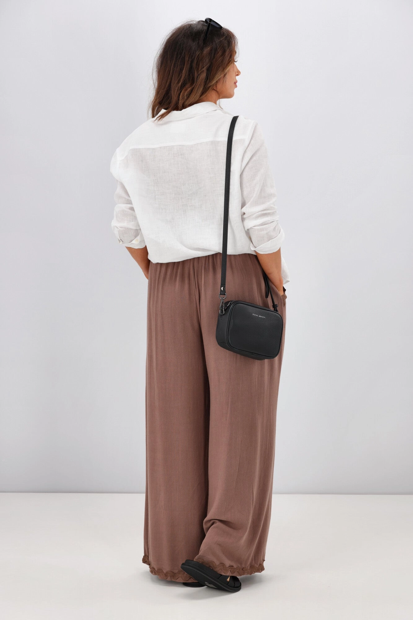 Grace & Co Ric Rac Trim Linen Pants Chocolate
