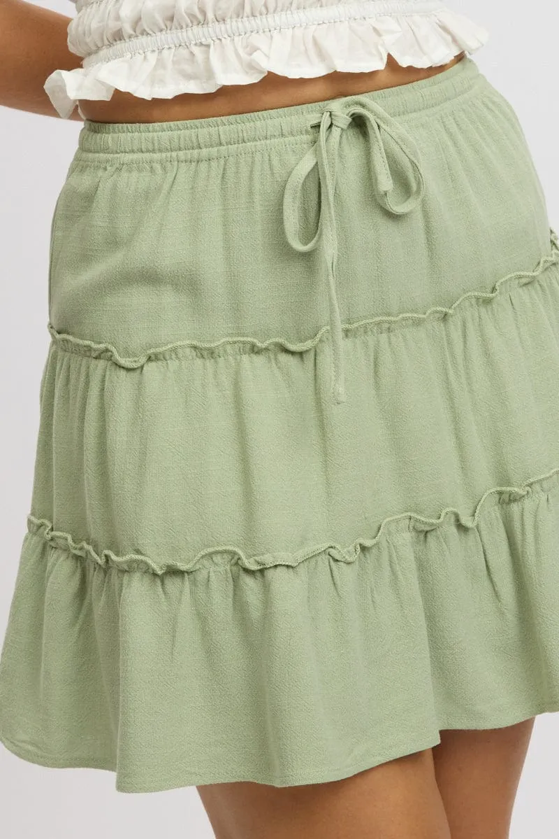 Green Skater Skirt High Rise Tiered Mini