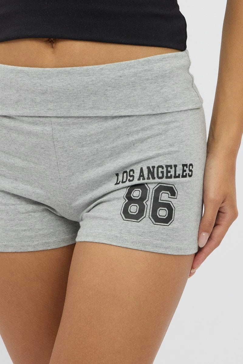 Grey Folded Waist Biker Shorts