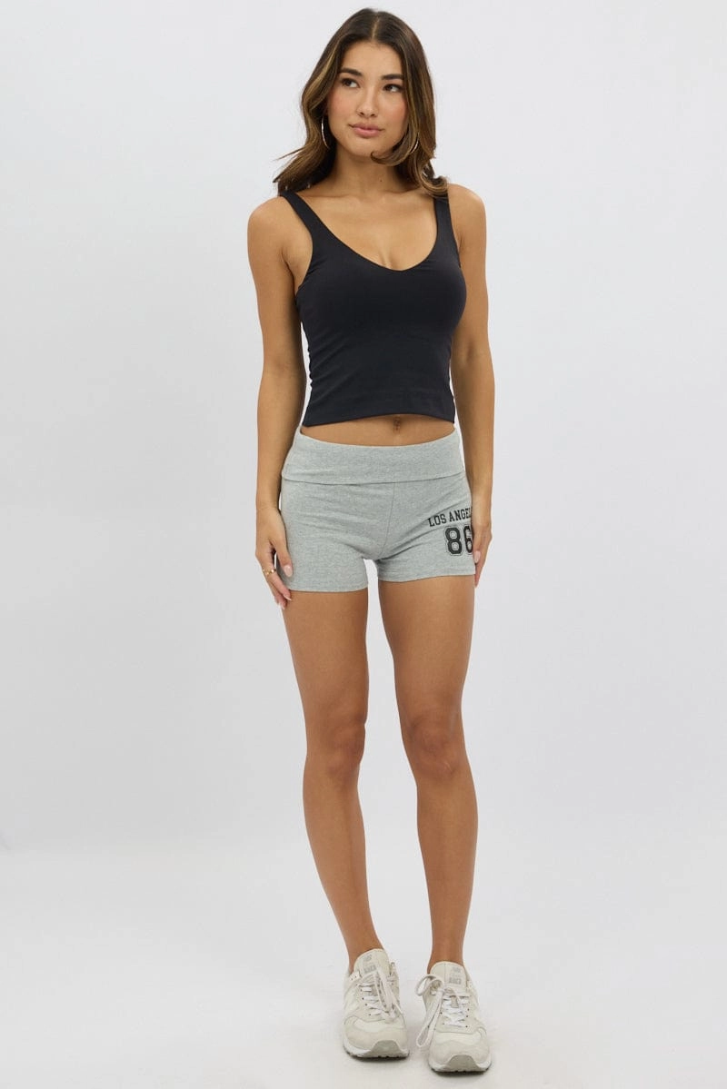 Grey Folded Waist Biker Shorts