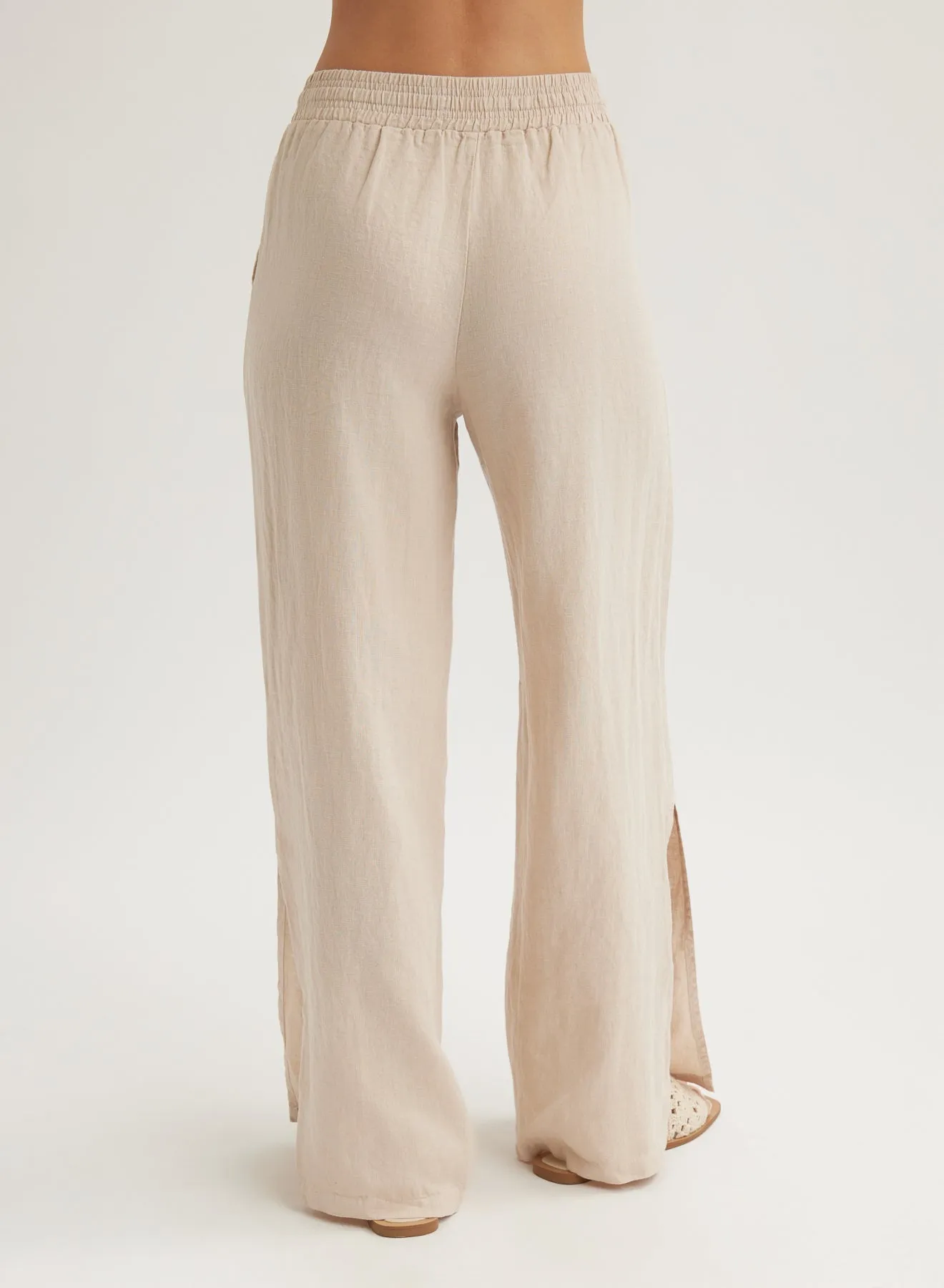 Linen Side Slit Wide Leg Pant - Linen Sand