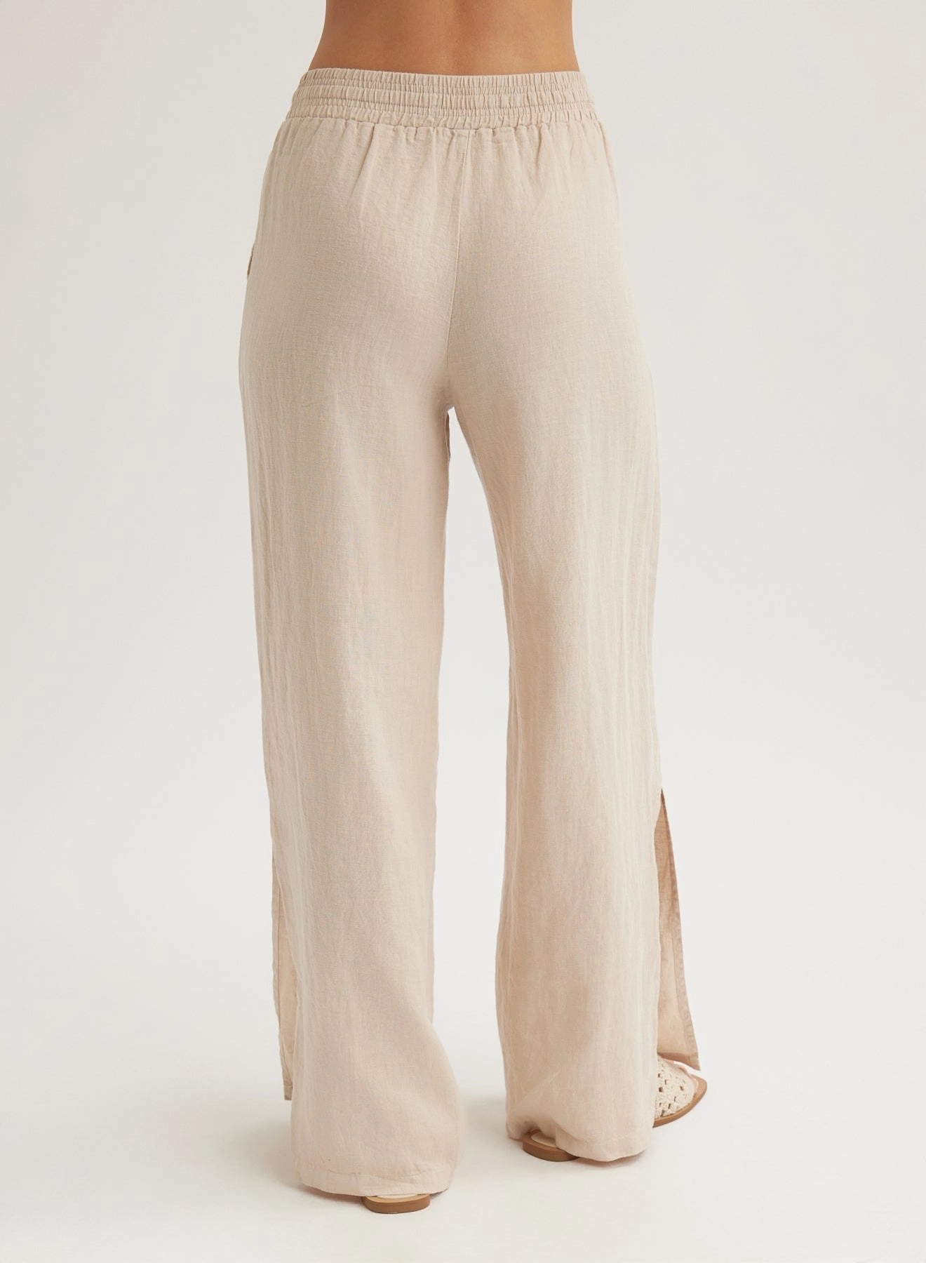 Linen Side Slit Wide Leg Pant - Linen Sand