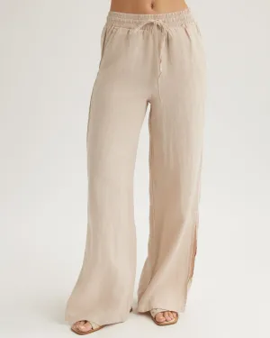 Linen Side Slit Wide Leg Pant - Linen Sand