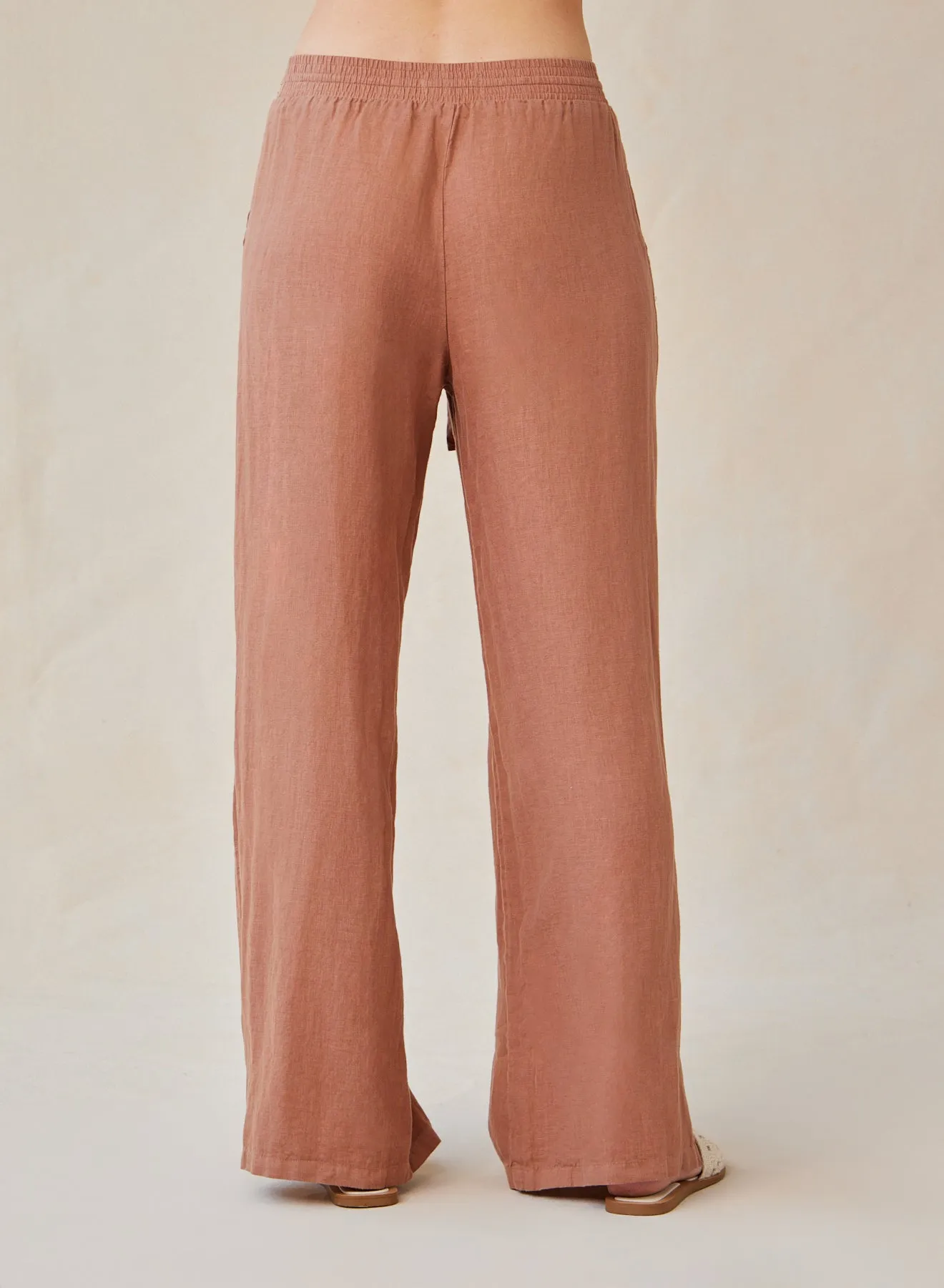 Linen Side Slit Wide Leg Pant - Terracotta Brown