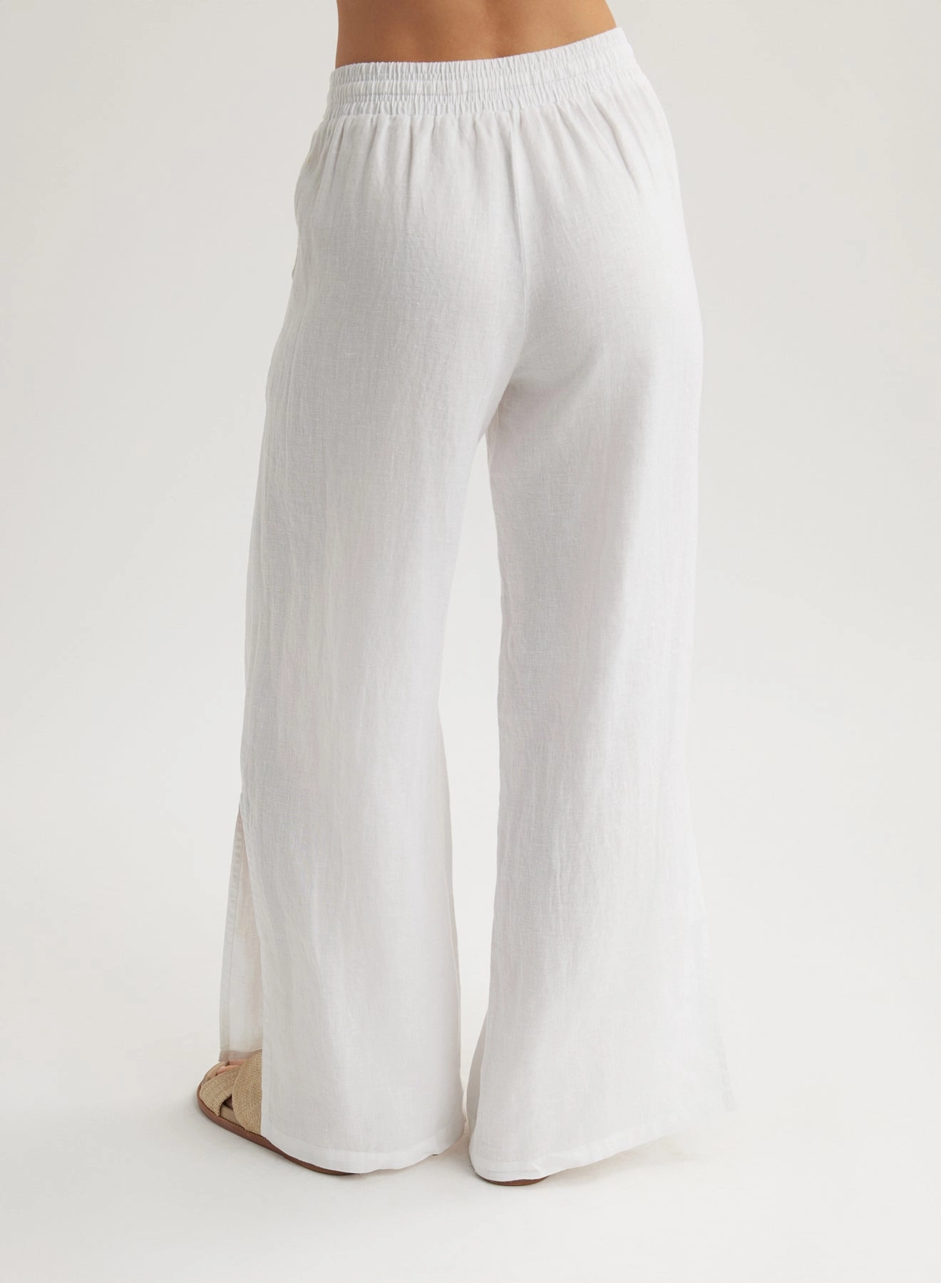 Linen Side Slit Wide Leg Pant - White