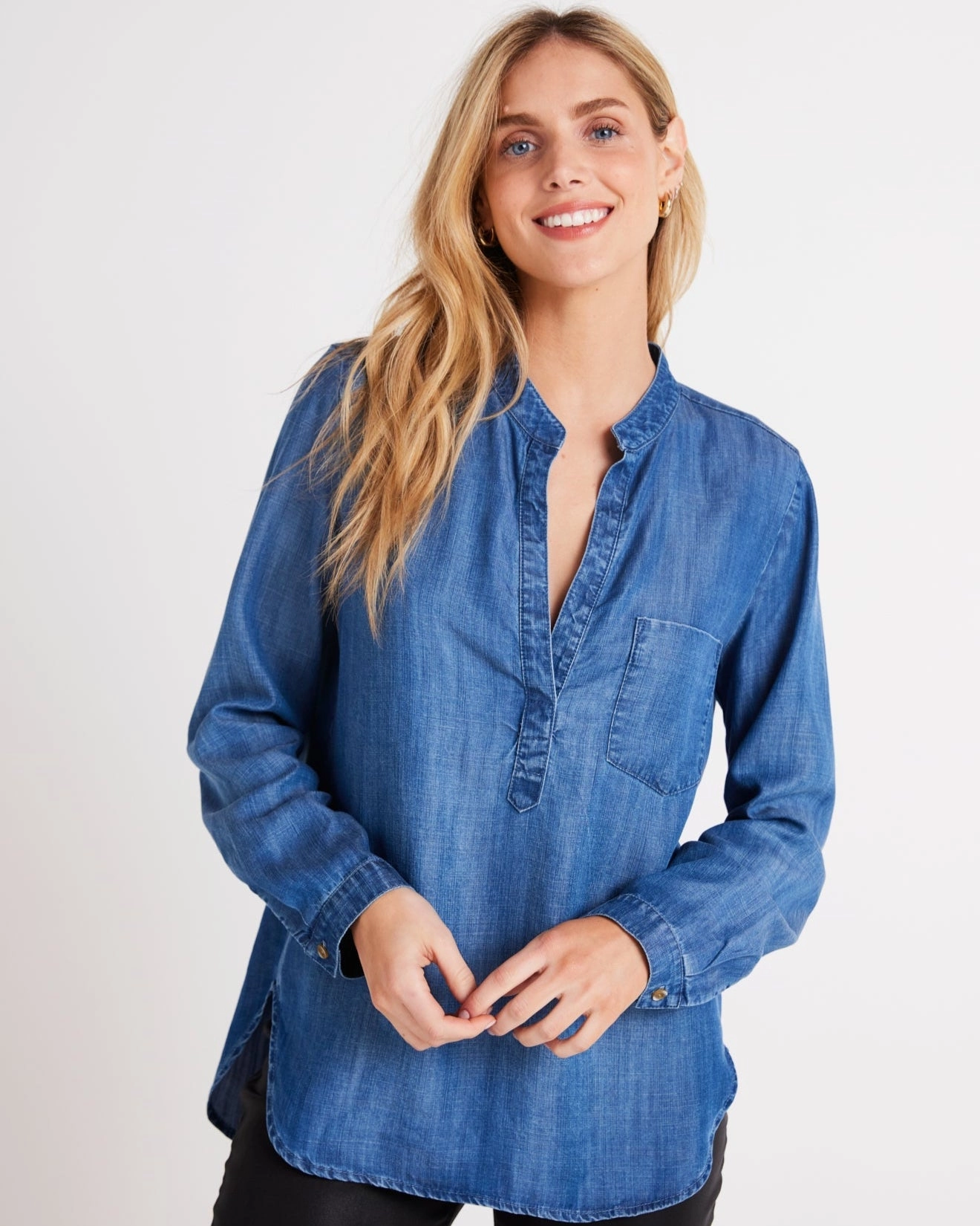 Long Sleeve Pocket Henley - Moonlit Haze Wash