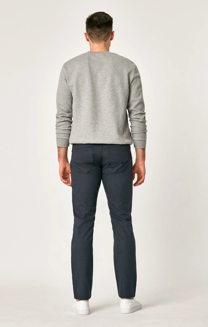 MARCUS SLIM STRAIGHT LEG PANTS IN NAVY FEATHER TWEED