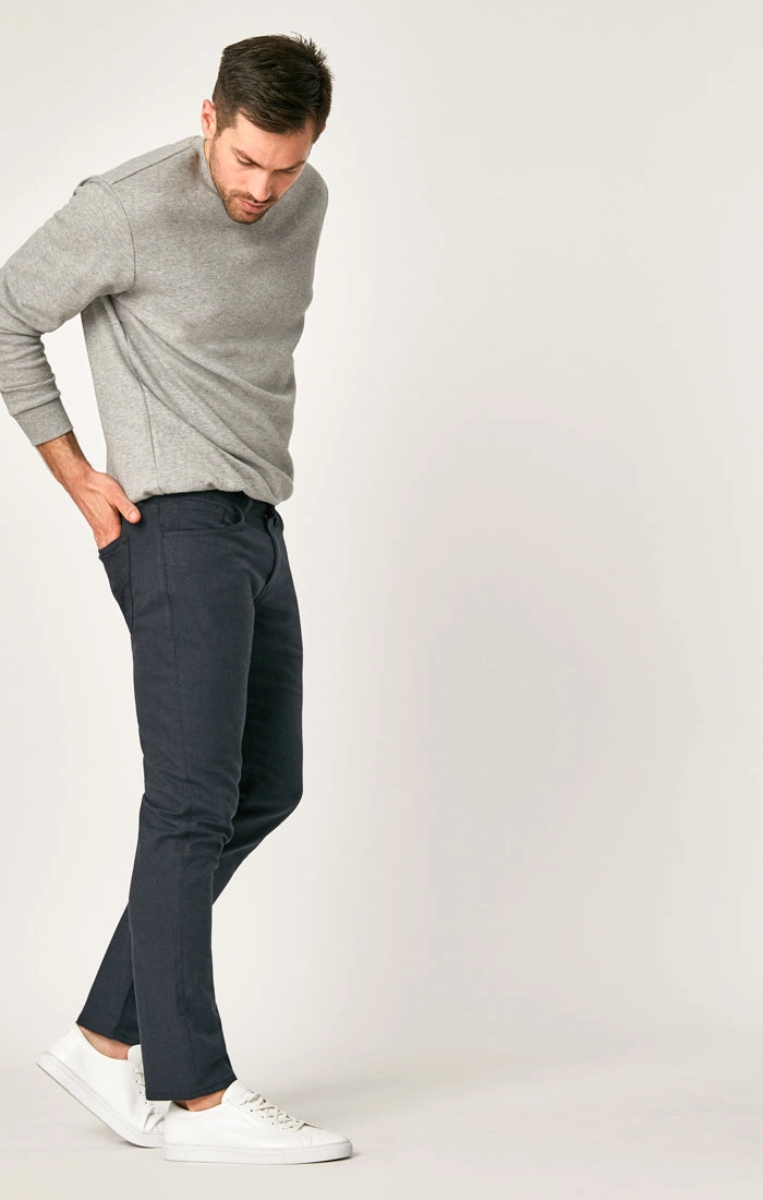 MARCUS SLIM STRAIGHT LEG PANTS IN NAVY FEATHER TWEED