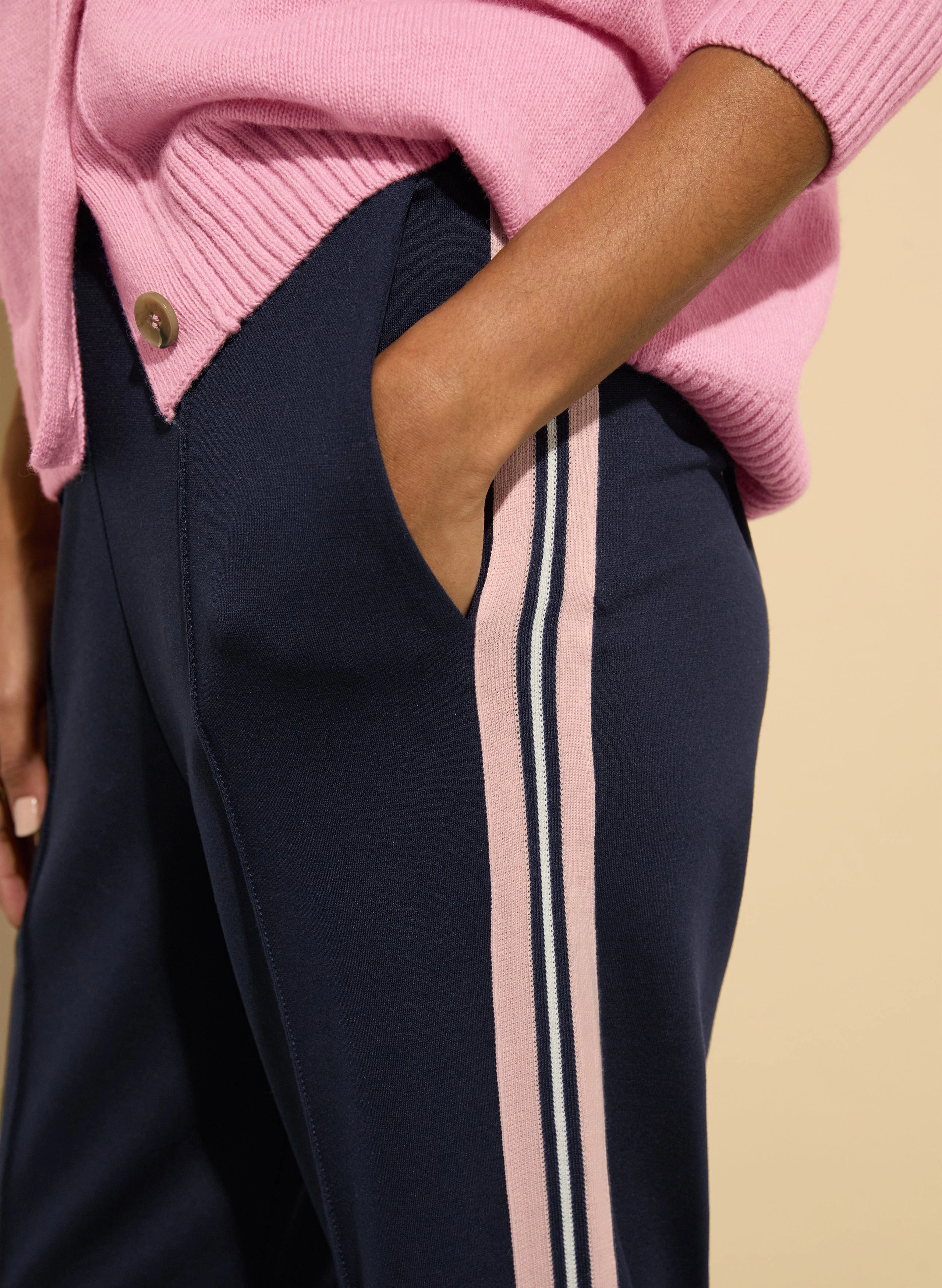 Marjorie LENZING™ ECOVERO™ Side Stripe Ponte Trousers | Navy & Powder Pink