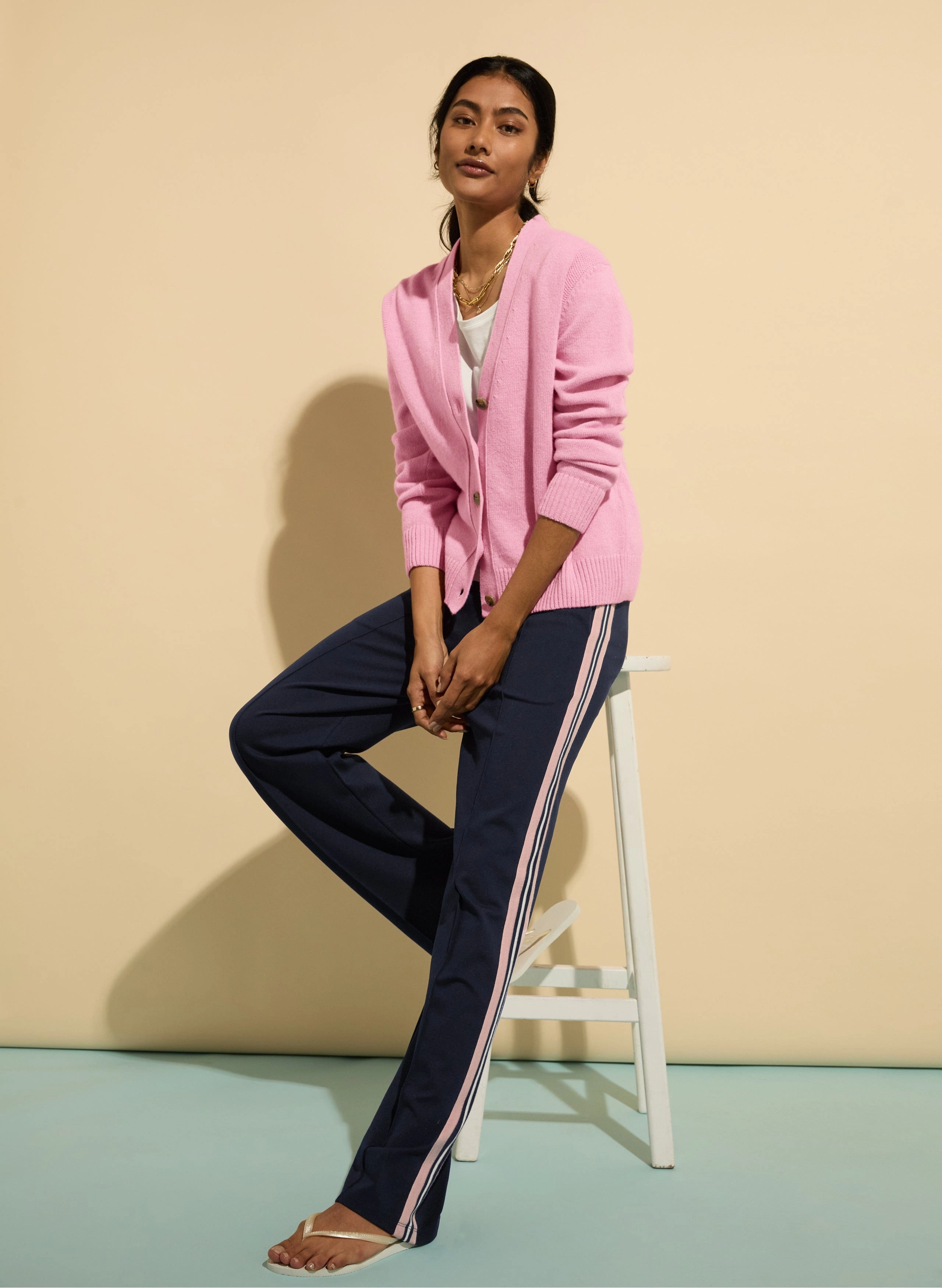 Marjorie LENZING™ ECOVERO™ Side Stripe Ponte Trousers | Navy & Powder Pink