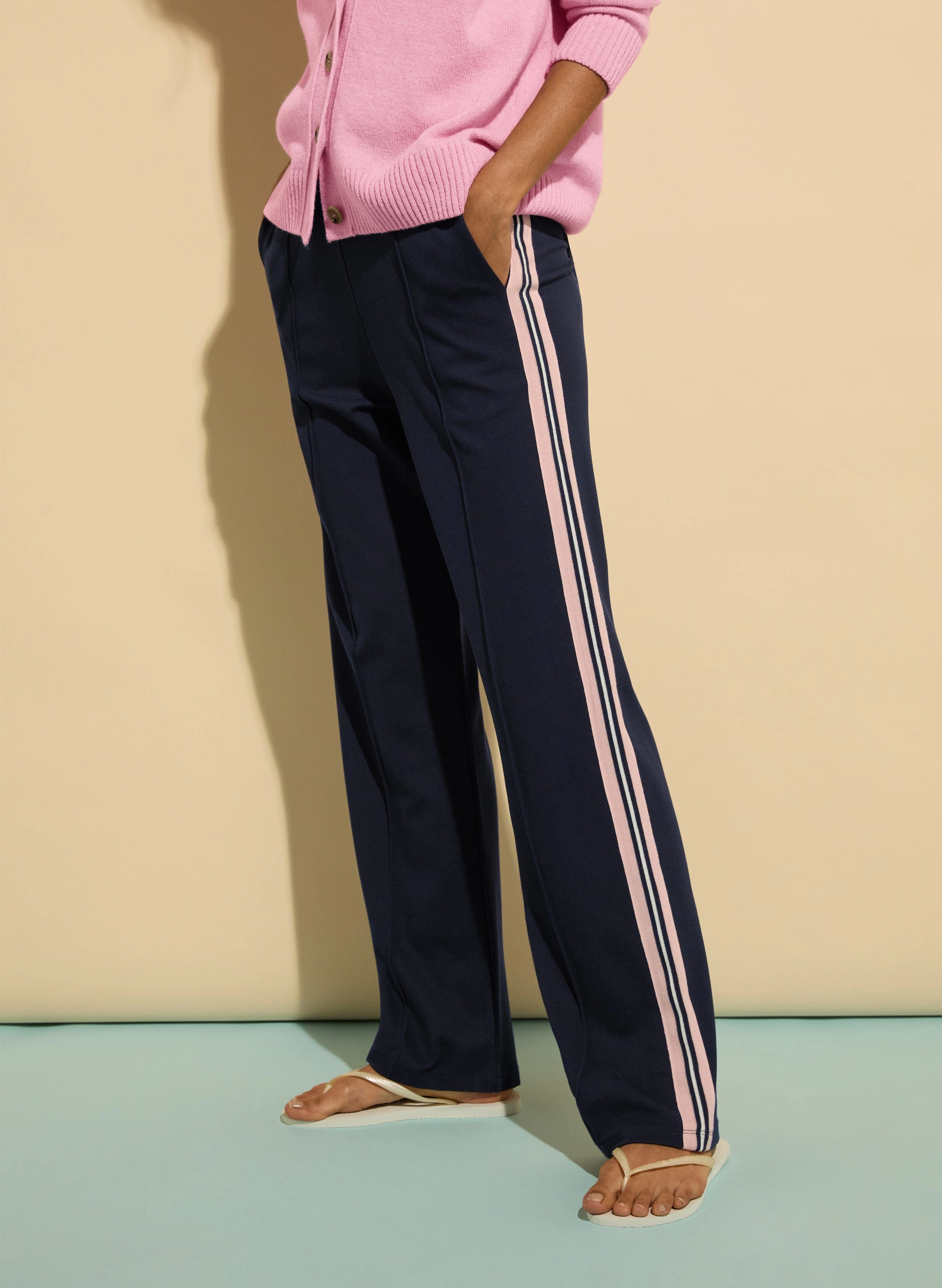 Marjorie LENZING™ ECOVERO™ Side Stripe Ponte Trousers | Navy & Powder Pink