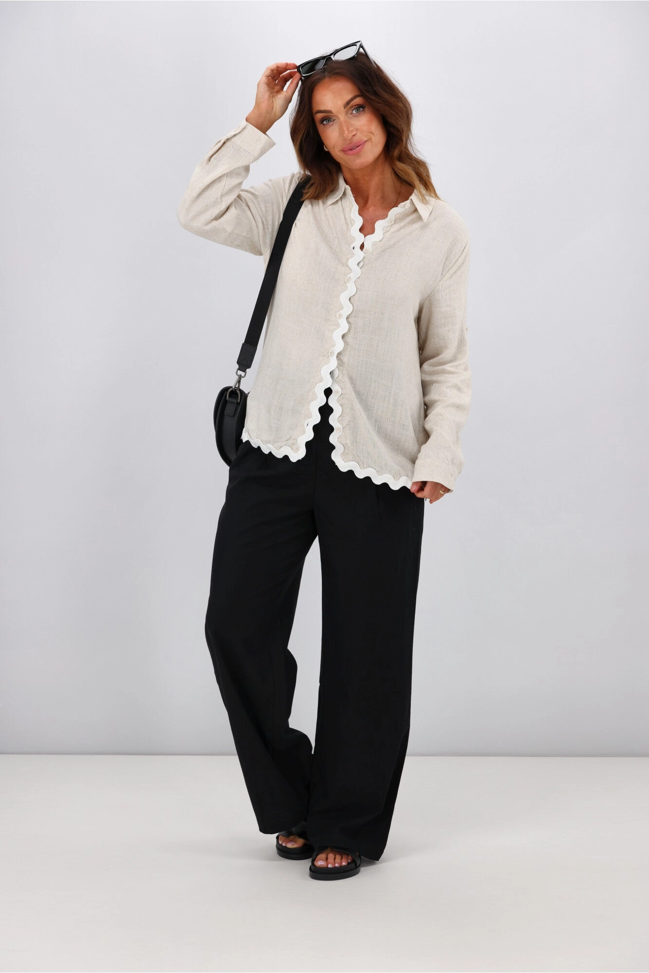 Miss Marlow Ric Rac Linen Shirt Soft Tan