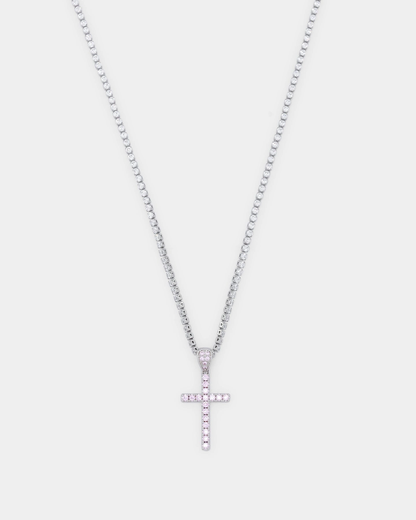NXS Classic Mini Cross Pendant White Gold/Pink