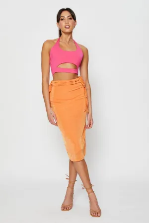Orange Midi Skirt Ruched