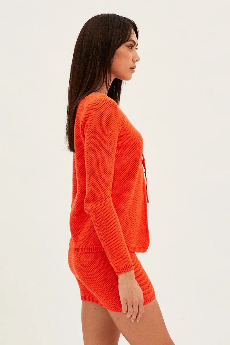 Orange Mini Skirt Crochet Cotton Blend