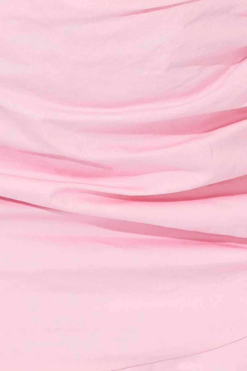 Pink Mini Skirt Ruched Detail Ruffle Hem