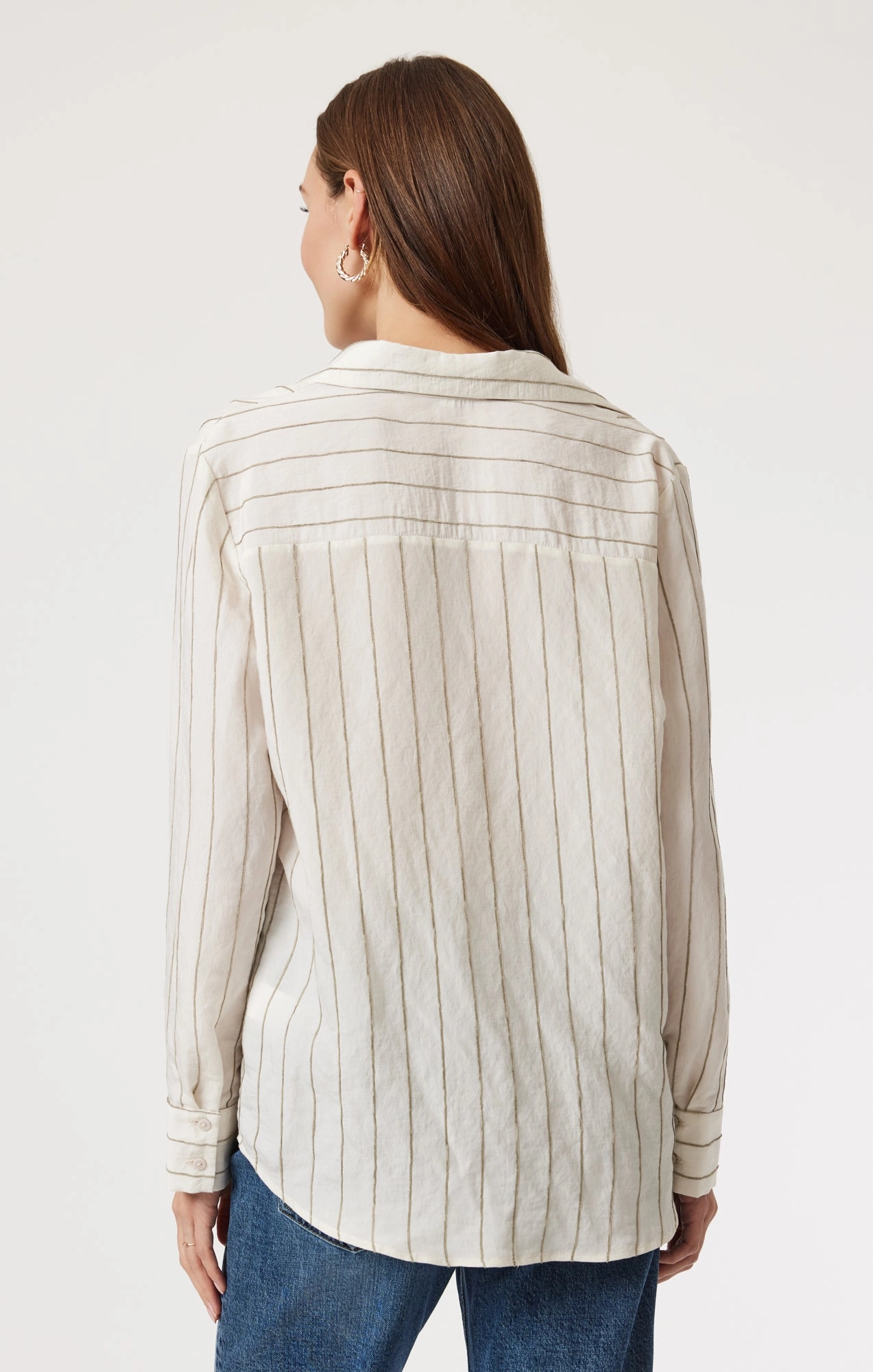 POCKET LONG SLEEVE SHIRT IN KHAKI STRIPE
