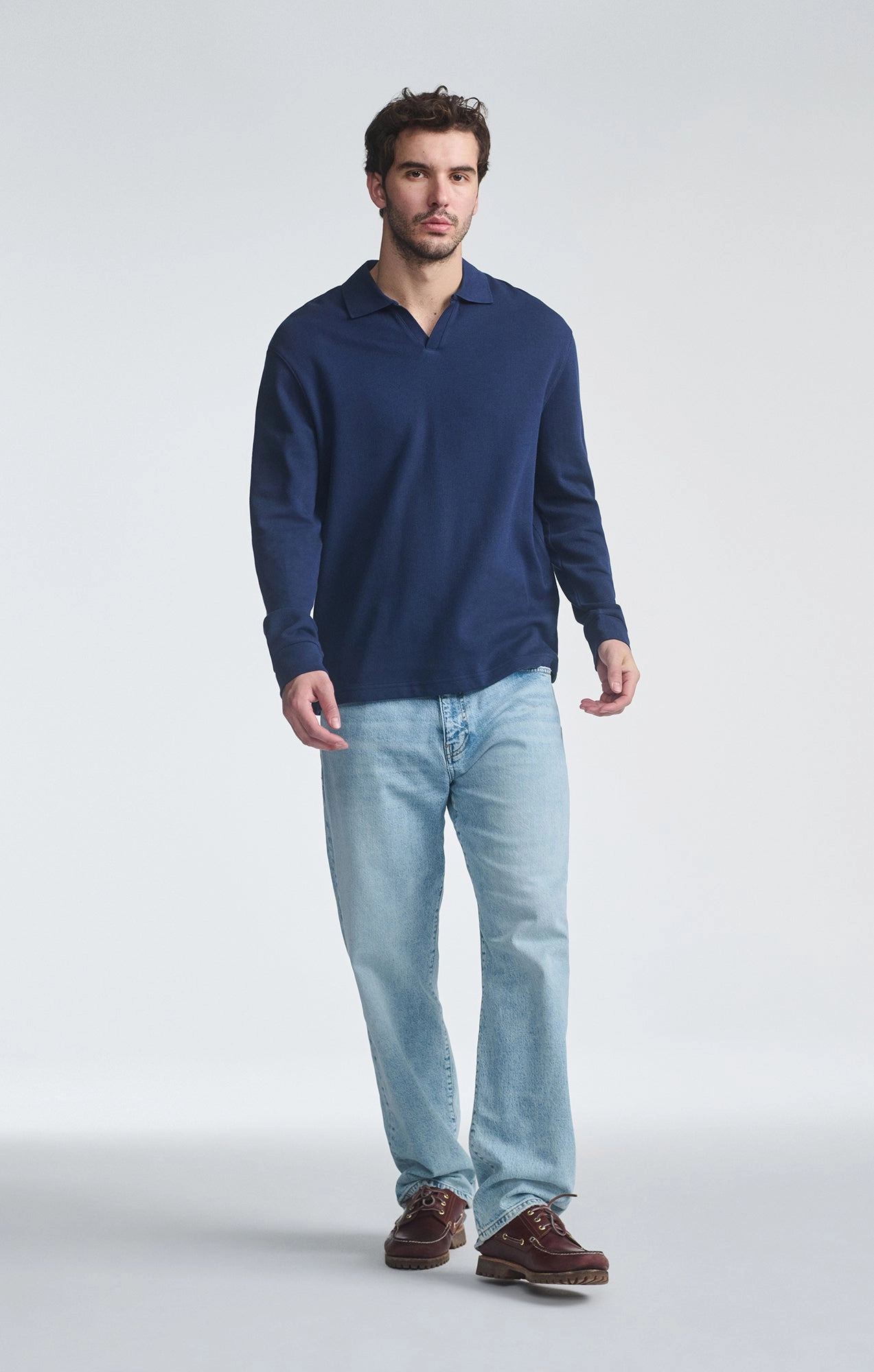 POLO COLLAR LONG SLEEVE SHIRT IN BLACK IRIS