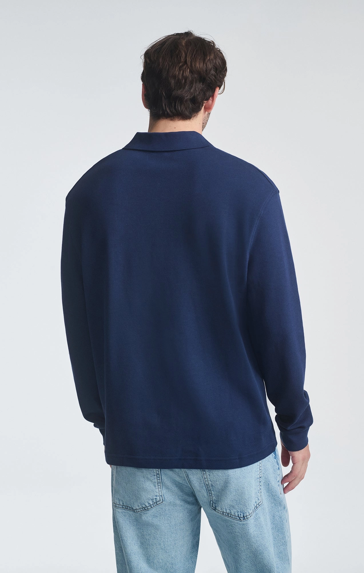 POLO COLLAR LONG SLEEVE SHIRT IN BLACK IRIS