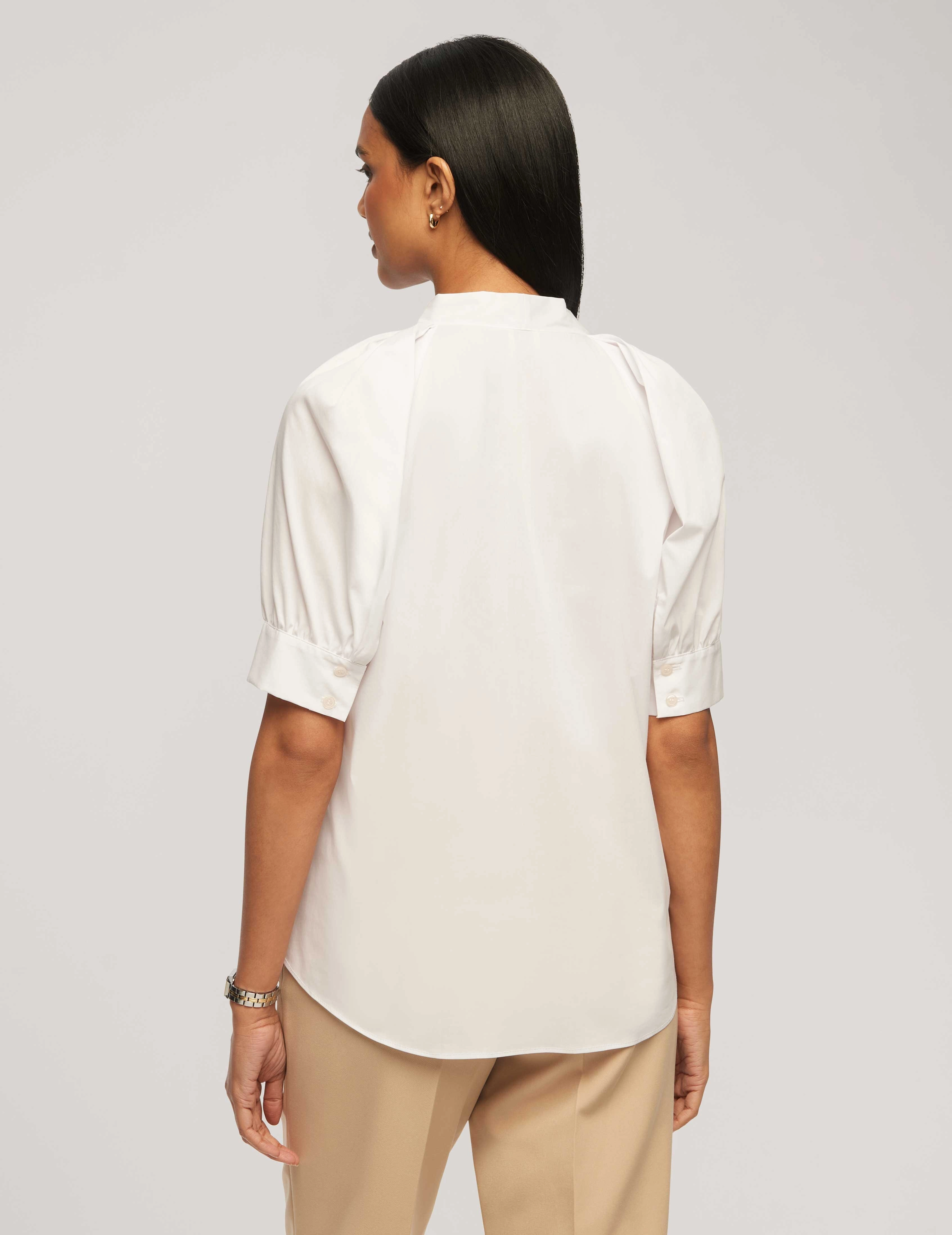 Poplin Puff Sleeve Blouse With Neck Tie- Sale