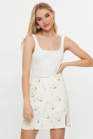 Print Front Split Mini Skirt
